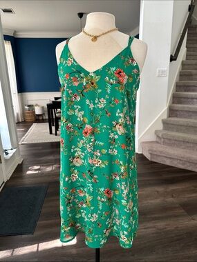 Green Floral V-Neck Slip Dress